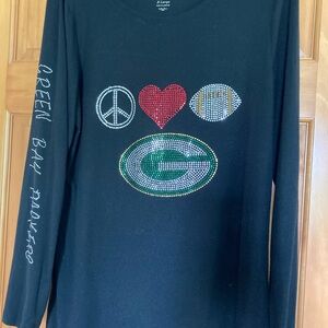 Old Navy Black Long Sleeve Tee with Green and Red Accents